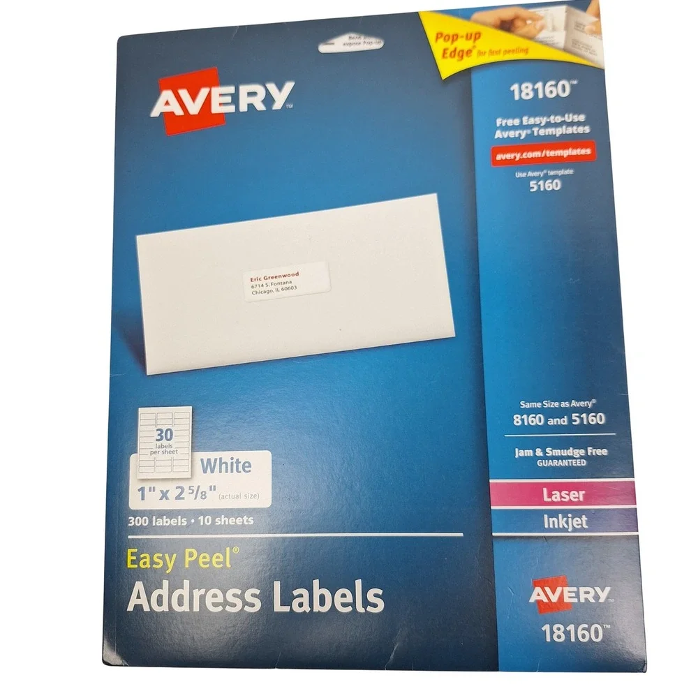 Avery Easy Peel Address Labels Bundle 18160 8160 8167 White 5 Packs Mixed Set